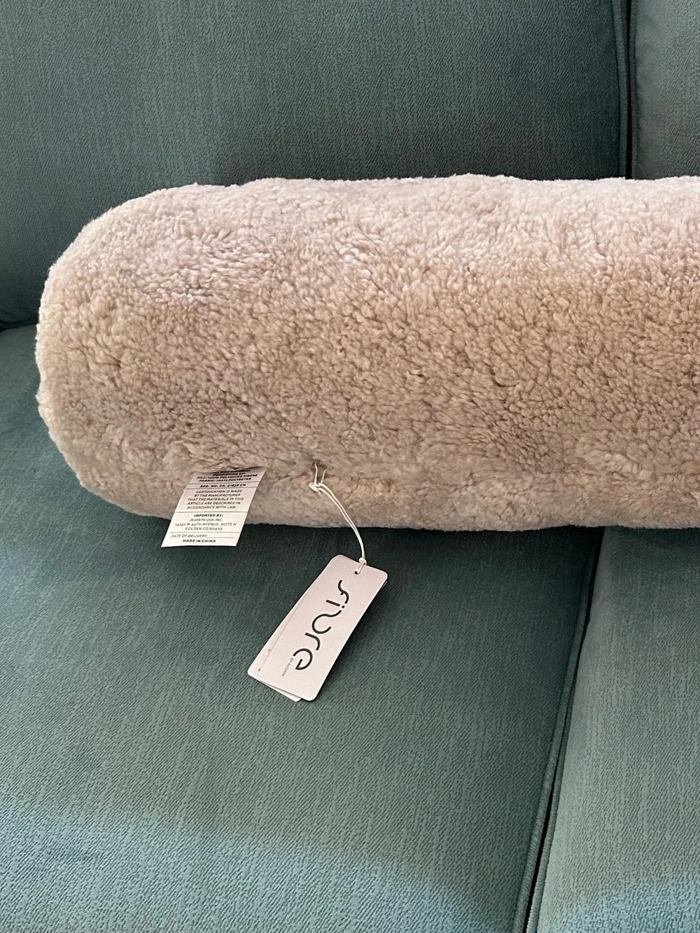NWT FIBRE BY AUSKIN Shorn Curly Sheepskin Bolster Cushion oatmeal